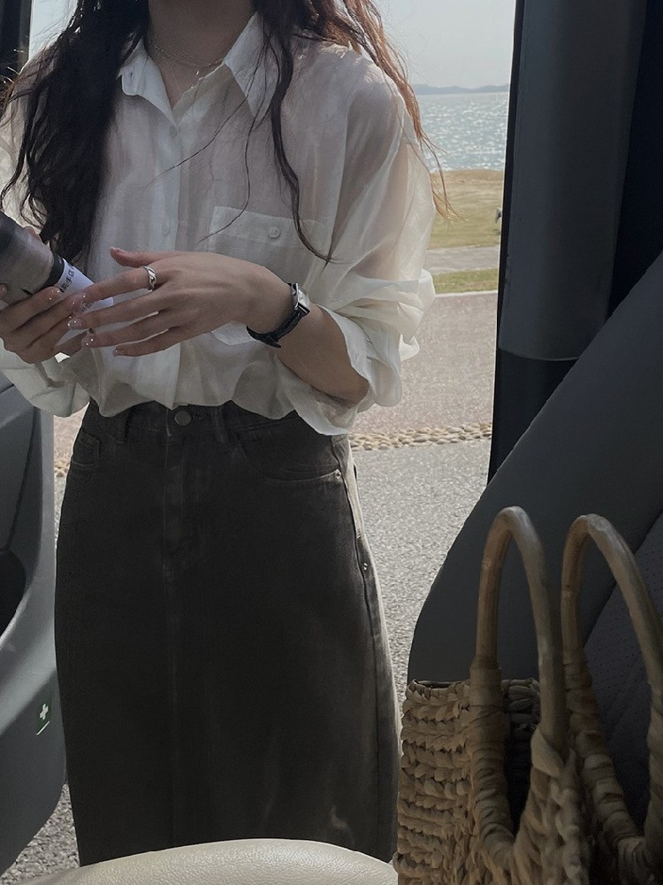 2023春秋新款ins風(fēng)a字半身(shēn)裙中長(cháng)款顯瘦高(gāo)腰韓版開(kāi)叉卡其色牛仔裙